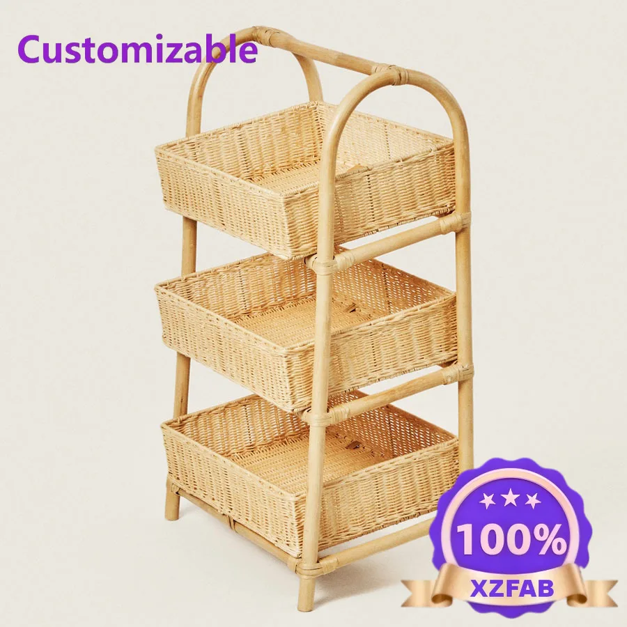 Factory Direct 2026 Nordic style floor-to-ceiling rattan storage rack B & B hotel remote control storag basket hand-woven three