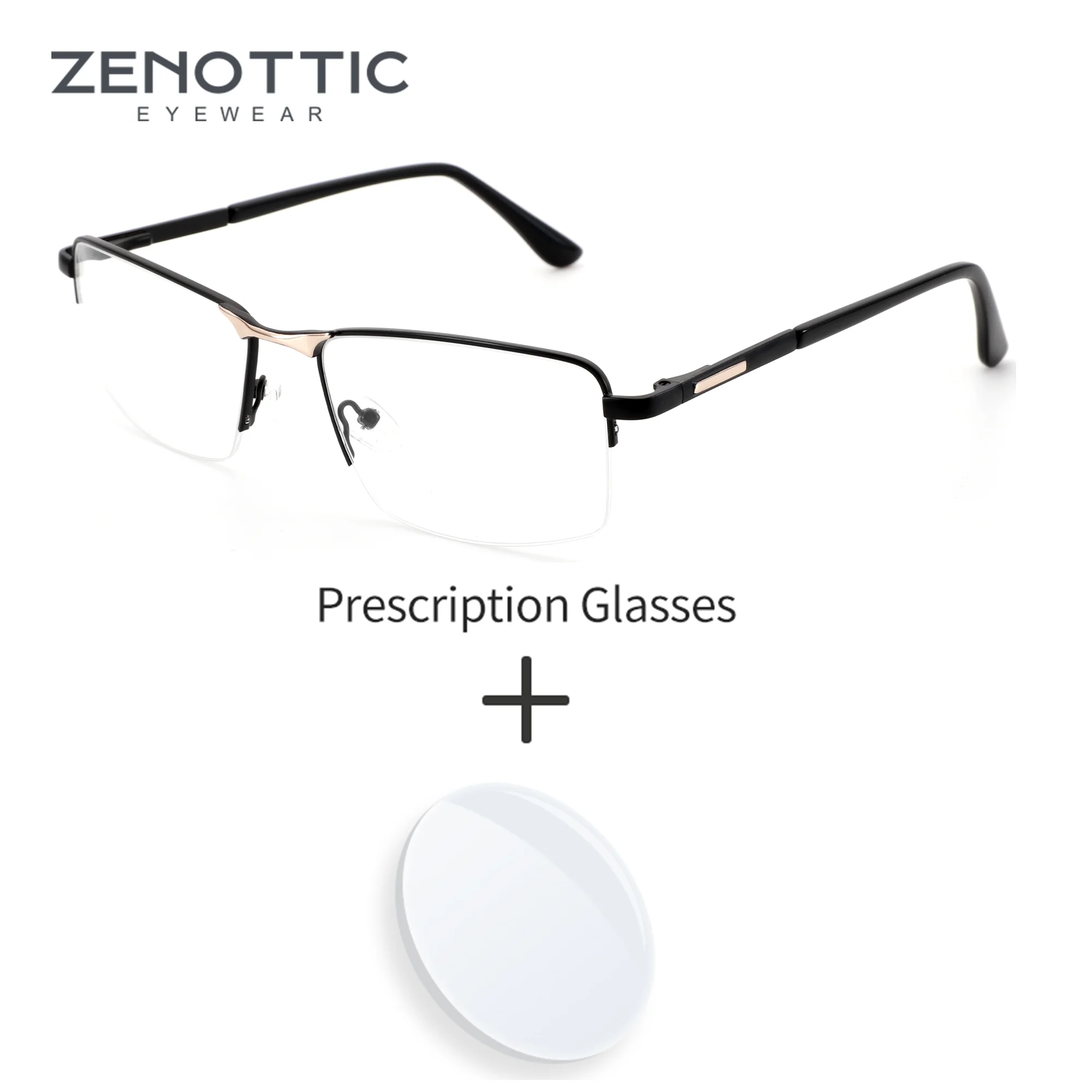 

ZENOTTIC XL Size Stylish Rectangle Prescription Glasses For Men Metal Half Rim Anti Blue Light Photochromic Optical Eyewear