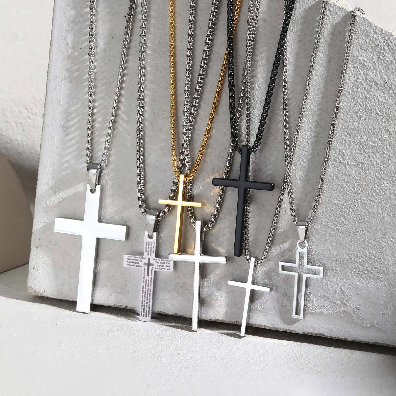 

Vnox Punk Cross Pendant Necklaces For Men Women,Stainless Steel Link Chain Glossy Niche Boys Choker,Jewelry Gift Waterproof