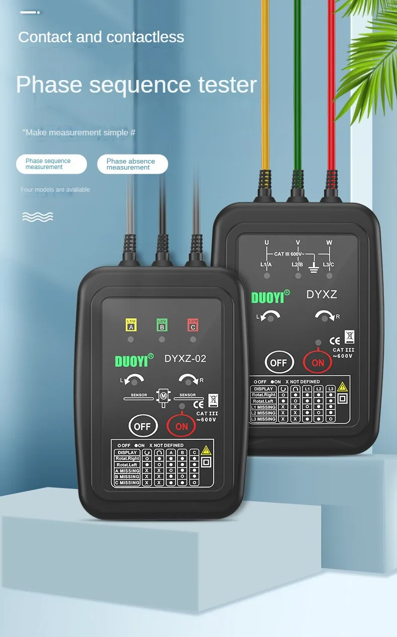 Imagem -05 - Duoyi-detector sem Contato com Indicador Fase Sequência Dyxz01 Dyxz-02 Campainha Led Testador de Rotação Medidor