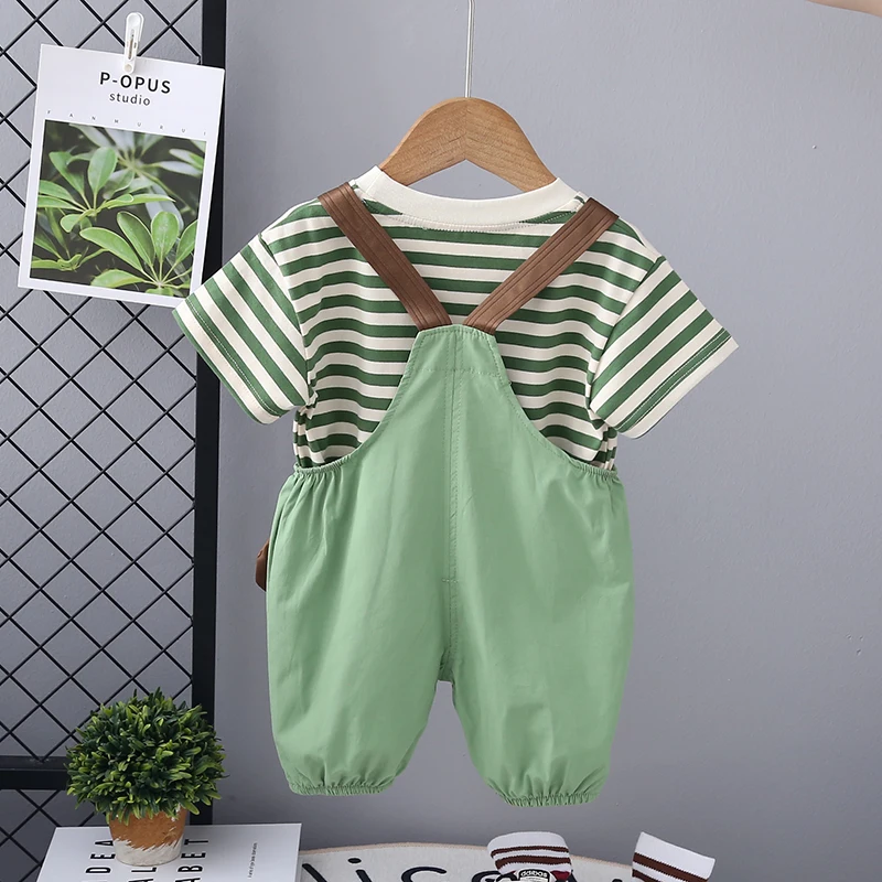 Summer Kids Boys Clothing Toddler Casual Infant Clothes T Shirt Cartoon Bib Short Pants 2Pcs/Ses Kids Children Costume Suit