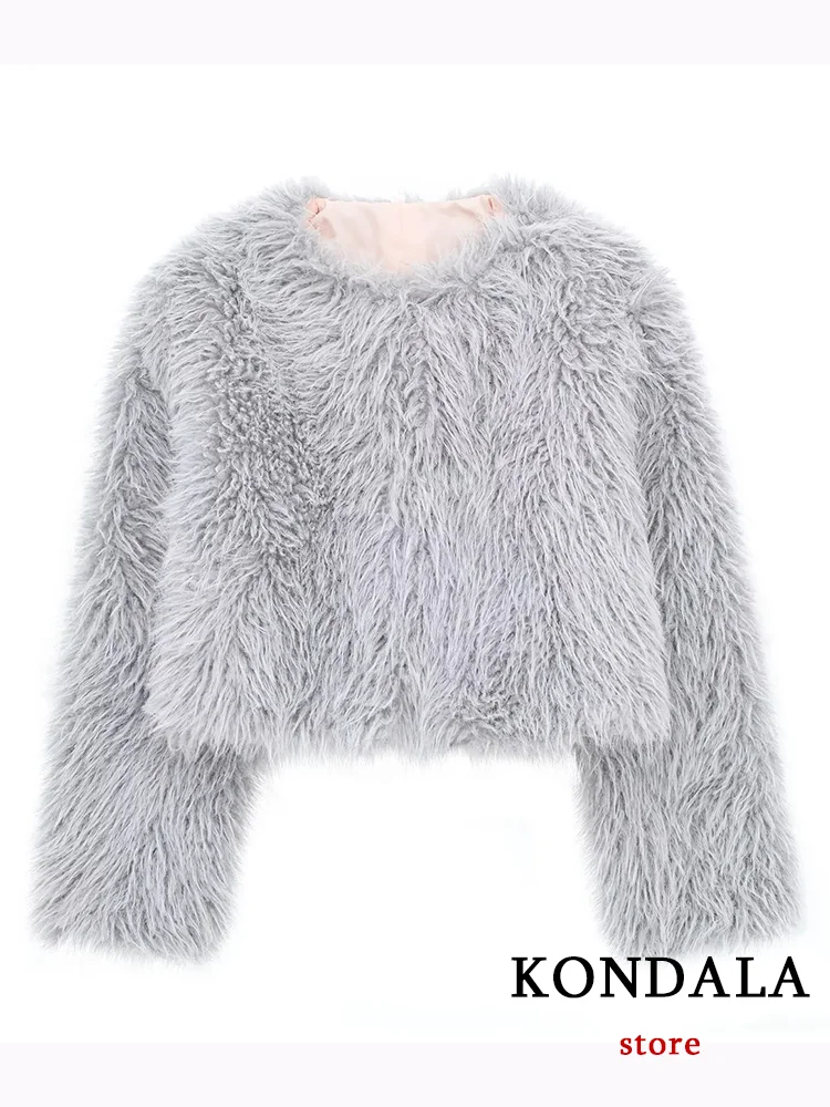 

KONDALA Casual Vintage Chic Women Jackets Solid Warm Loose Fur Coats New Fashion 2024 Autumn Winter Elegant Thick Warm Outwears