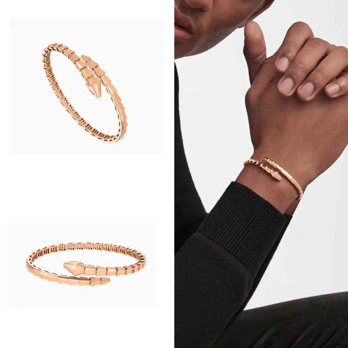 2024 High Quality Luxury Serpenti Viper Collection 18K Rose Gold Silver Serpent Bangle