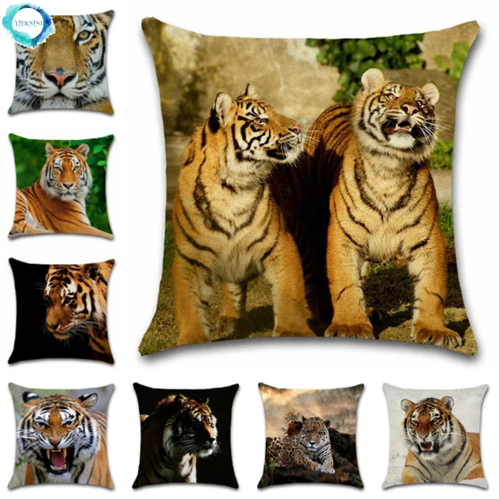 Animal Tiger Lion Printed Decorative Cushion Cover Polyester Throw Pillow Cover Home Sofa Chair Pillowcase 45X45CM