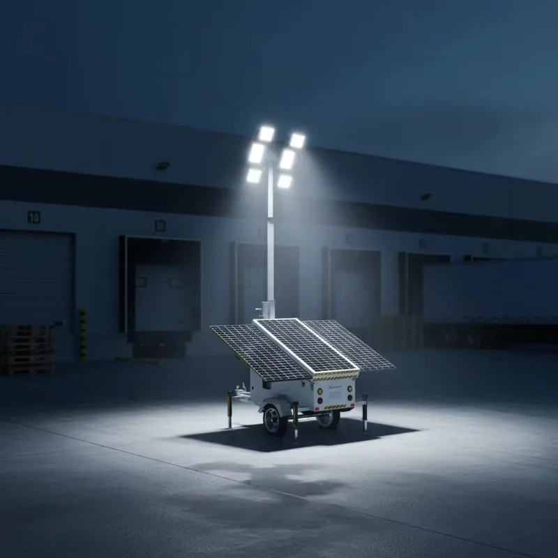 70kWh Single-axle Mobile Solar Lighthouse Tower Trailer with White LED Lights IP65 Rated 360 Beam Angle Panel