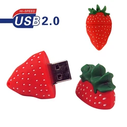 USB 플래시 드라이브 딸기 펜 드라이브, 귀여운 만화 U 디스크 키 체인 선물 메모리 스틱, 64GB 레드 펜 드라이브, 32GB, 16GB, 8GB, 4GB