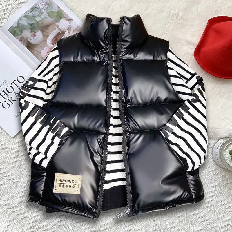 IYEAL Winter Children's Cotton Vest Thickened Waistcoat Glossy Coat Children's Outer Wear Down Cotton Vest Waterproof Waistcoat