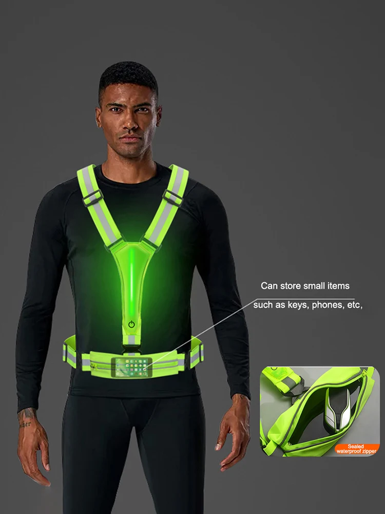 LED Reflective Vest Light Up Vest High Visibility Running Gear USB Rechargeable 3 Light Modes for Outdoor Night Running Walking