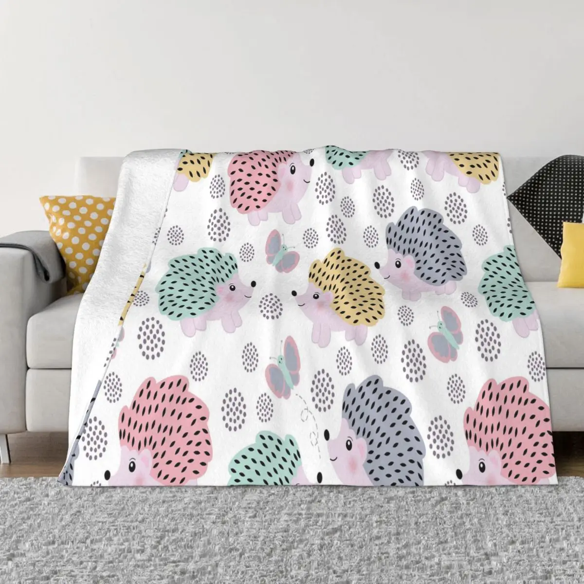 

Cute Hedgehog Plaid Cartoon Blanket Sofa Cover Fleece Winter Collage Art Gift Soft Throw Blanket for Home Outdoor Rug Piece