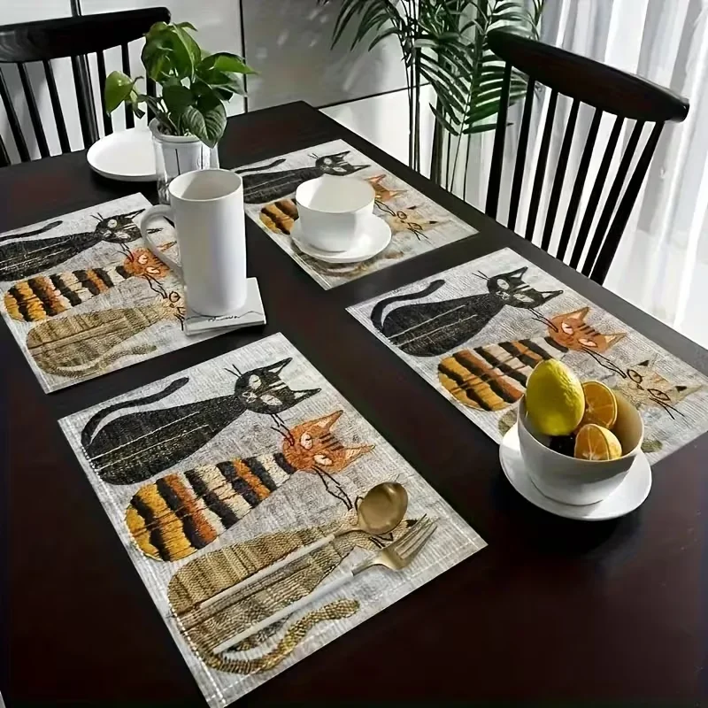 Three Little Cat Pattern Meal Mat Rectangular Meal Mat Restaurant Decoration Desktop Decoration Party and Daily Home Decoration