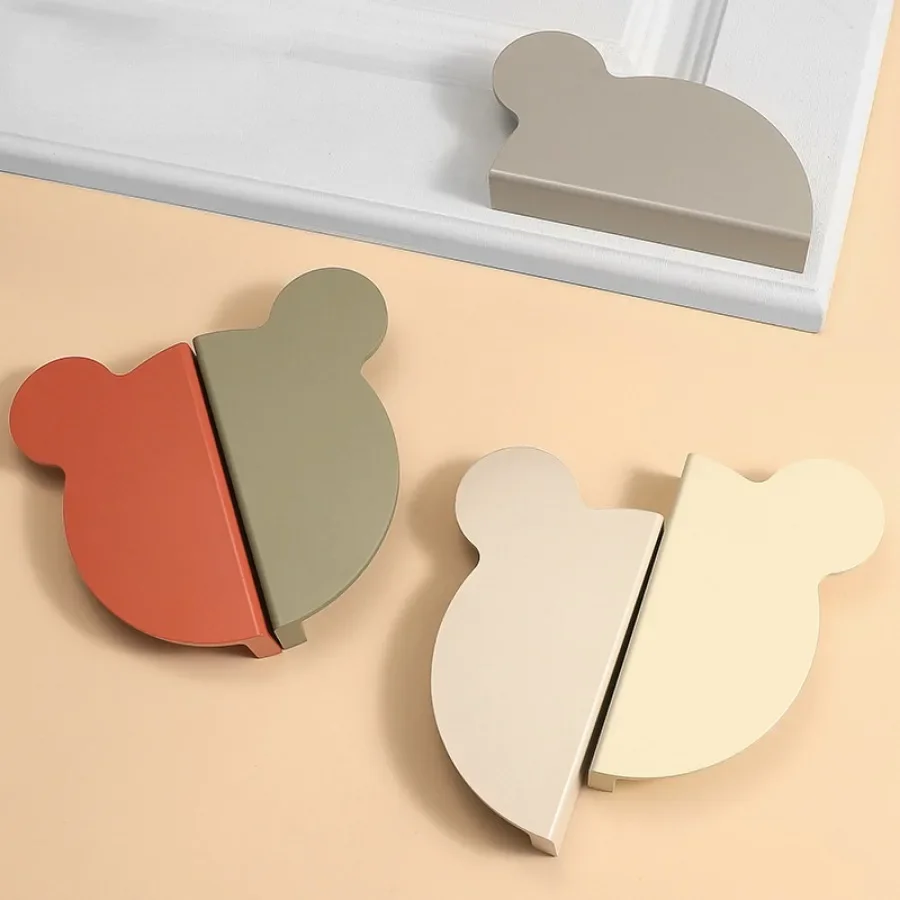 

Half Round Bear Head Furniture Handles Morandi Concise Style Aluminium Alloy Color Handles for Cabinets and Children's Drawers