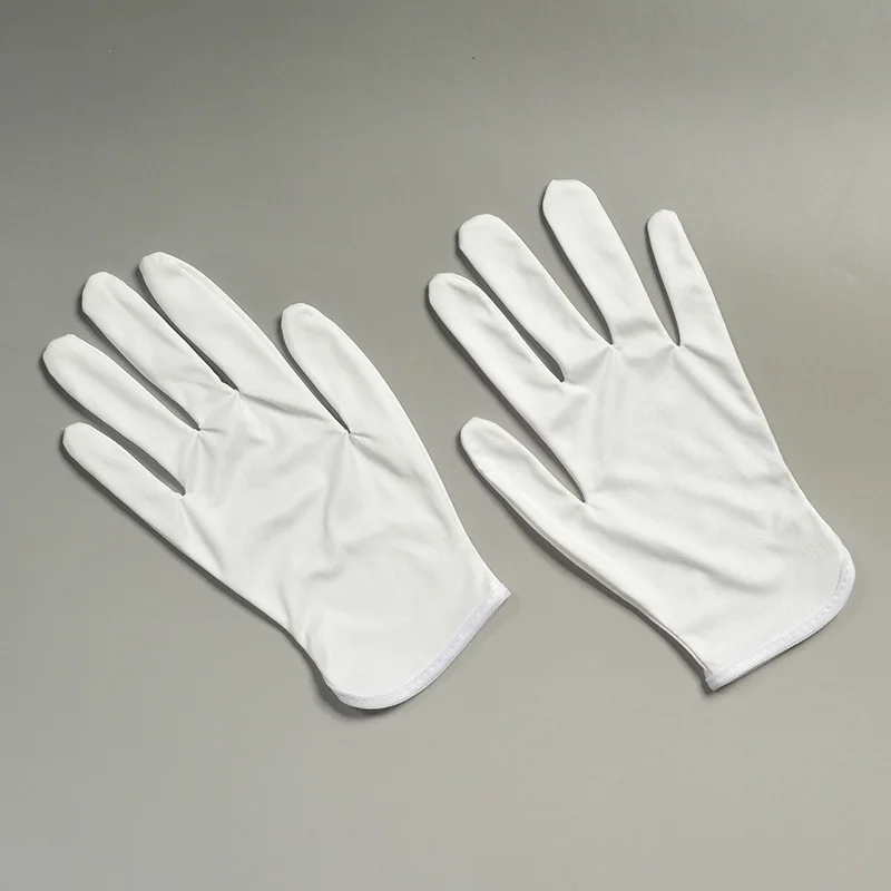 Guantes de tela ultrafinos sin polvo, etiqueta adecuada, joyería, gafas, reloj antisudor, antisudor, huellas de manos