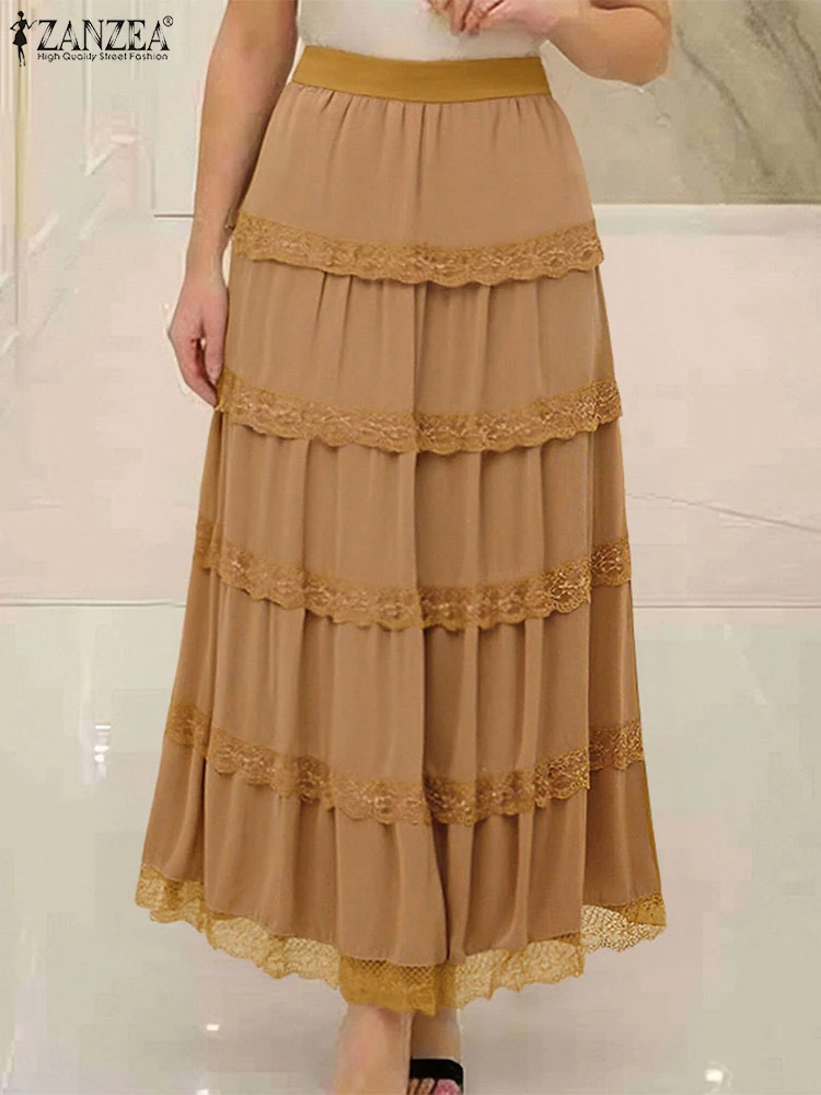 

ZANZEA Oversized Long Skirts Women Autumn Elastic Waist Jupes Faldas Saia Casual Loose Ruffled Maxi Bottoms 2025 Fashion Skirts