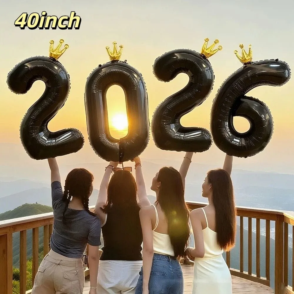 16/32/40inch Alphabet Balloons Lucky Inflatable Digital Balloon Decoration Happy New Year 2026 Holiday Ornaments Balloon Set