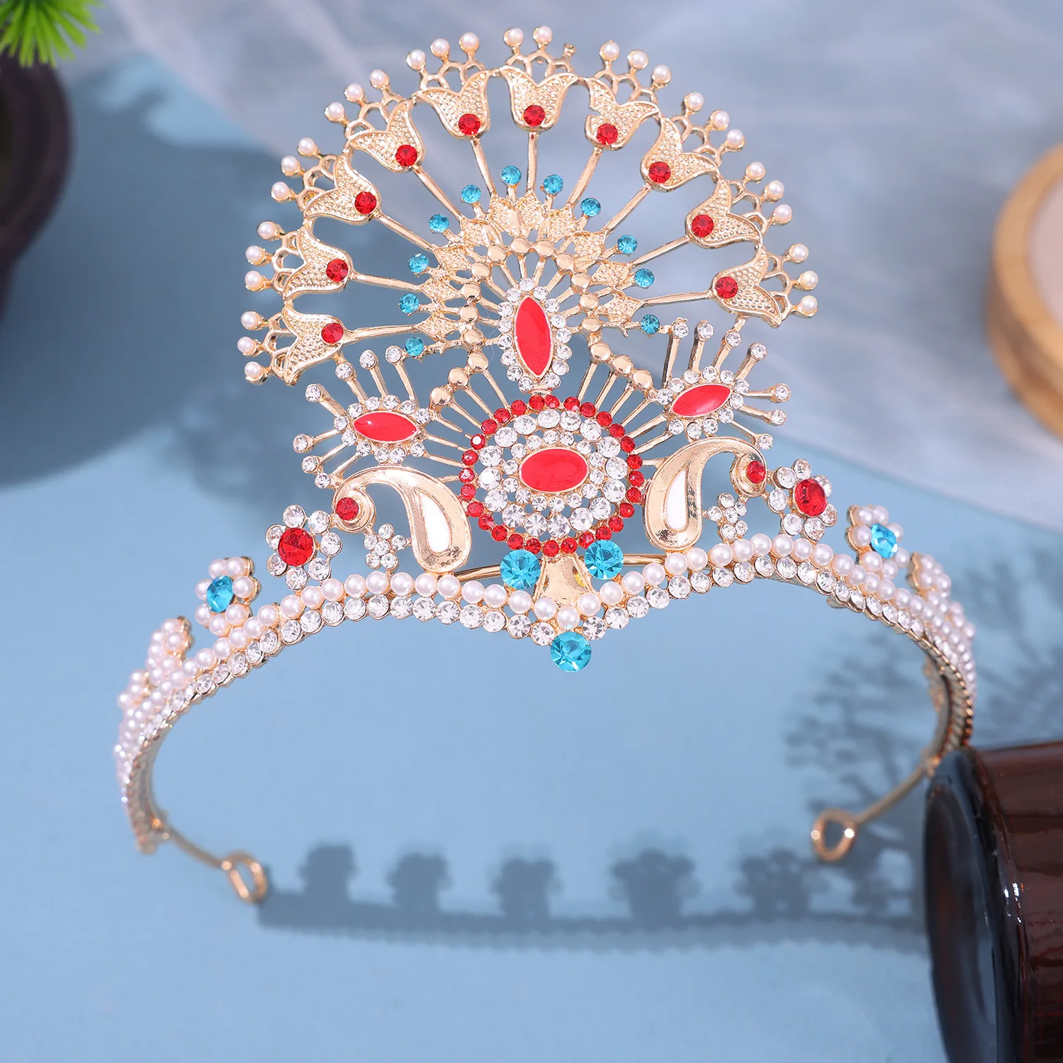 Islam Indian Arab Tiara Gold Pearl Color National Crown Peacock Characteristic Style Hat Vintage Crown