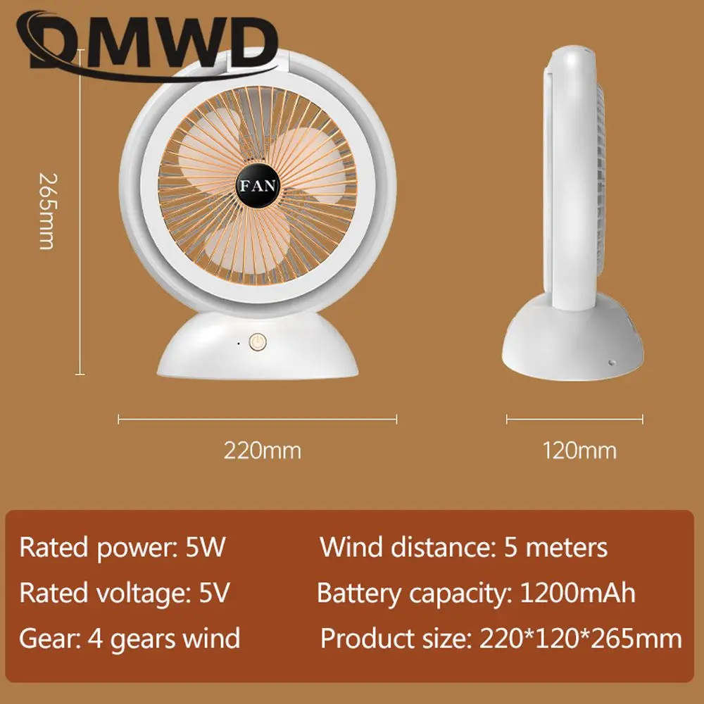 DMWD 가정용 전기 선풍기 에어컨, 데스크탑 냉각 기계, 사무실 쿨러, 야간 조명, 충전식 4 기어