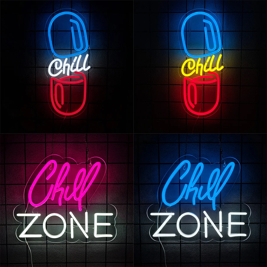 Home Bar Lounge - Letreiro de Neon LED Chill Zone,