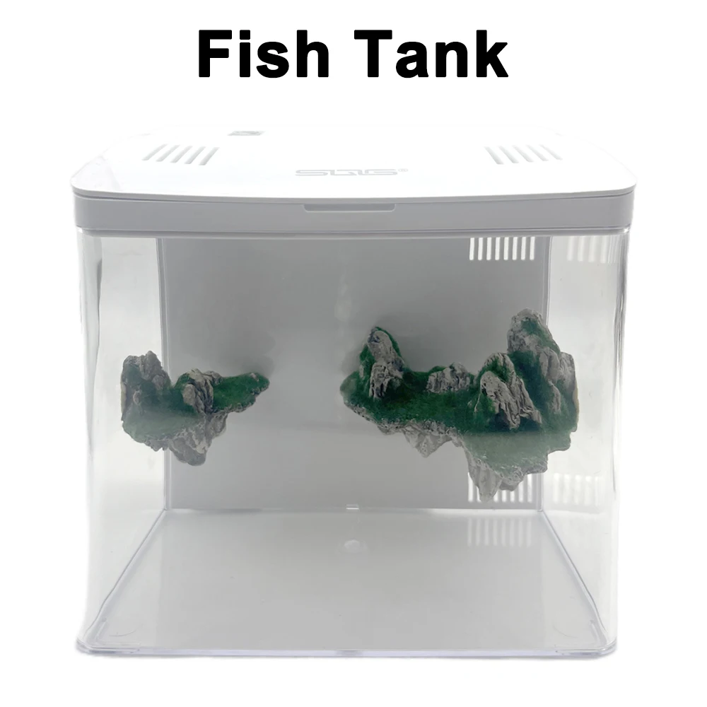 

Mini Fish Tank Desktop Fish Tank Including landscaping USB Power Supply 4L Capacity 1W Water Pump 2USB Ports on The Lid