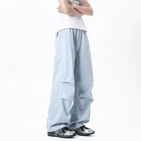 Pantalones de trabajo de pierna ancha holgados azules para mujer, pantalones de chándal de paracaídas informales finos y rectos de verano, pantalones deportivos americanos de secado rápido