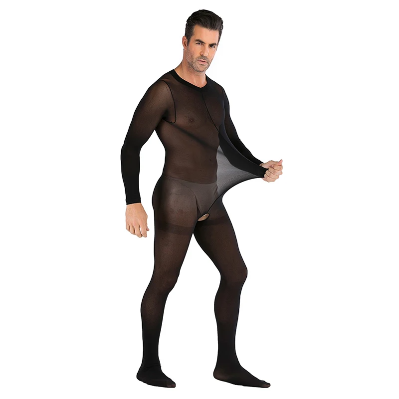 Full Body Tights Unisex Bodysuits เปิด Crotch Men Bodysuits ชุดชั้นในเซ็กซี่ Crotchless ชุดนอนสีดําคอสเพลย์เครื่องแต่งกายเกย์ Exotic
