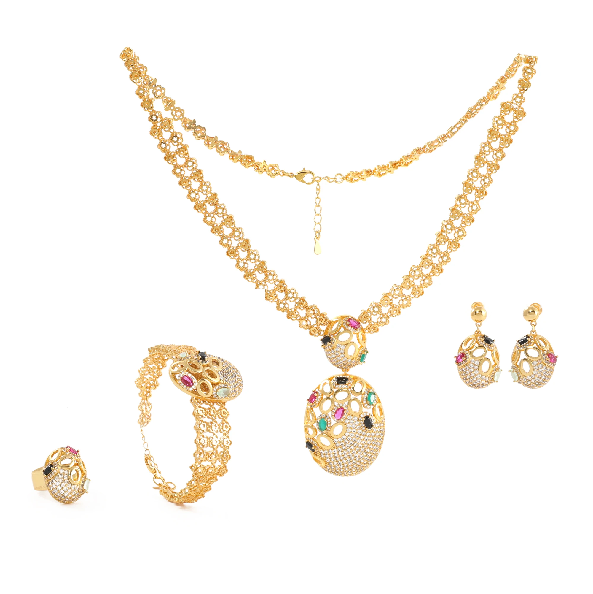JRH Elegant Women\'s Jewelry Set with Colored Gemstones Necklace Earrings Ring And Bracelet Romantic Wedding Gift for Party