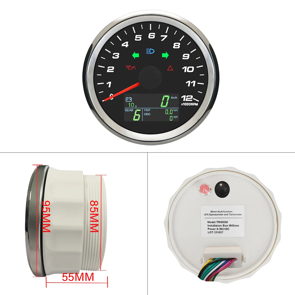

Rhaxel 85MM GPS Speedometer with Tachometer 0-12000RPM with Left Right High Beam Light with Bracket 12V 24V for Car Motorcycle