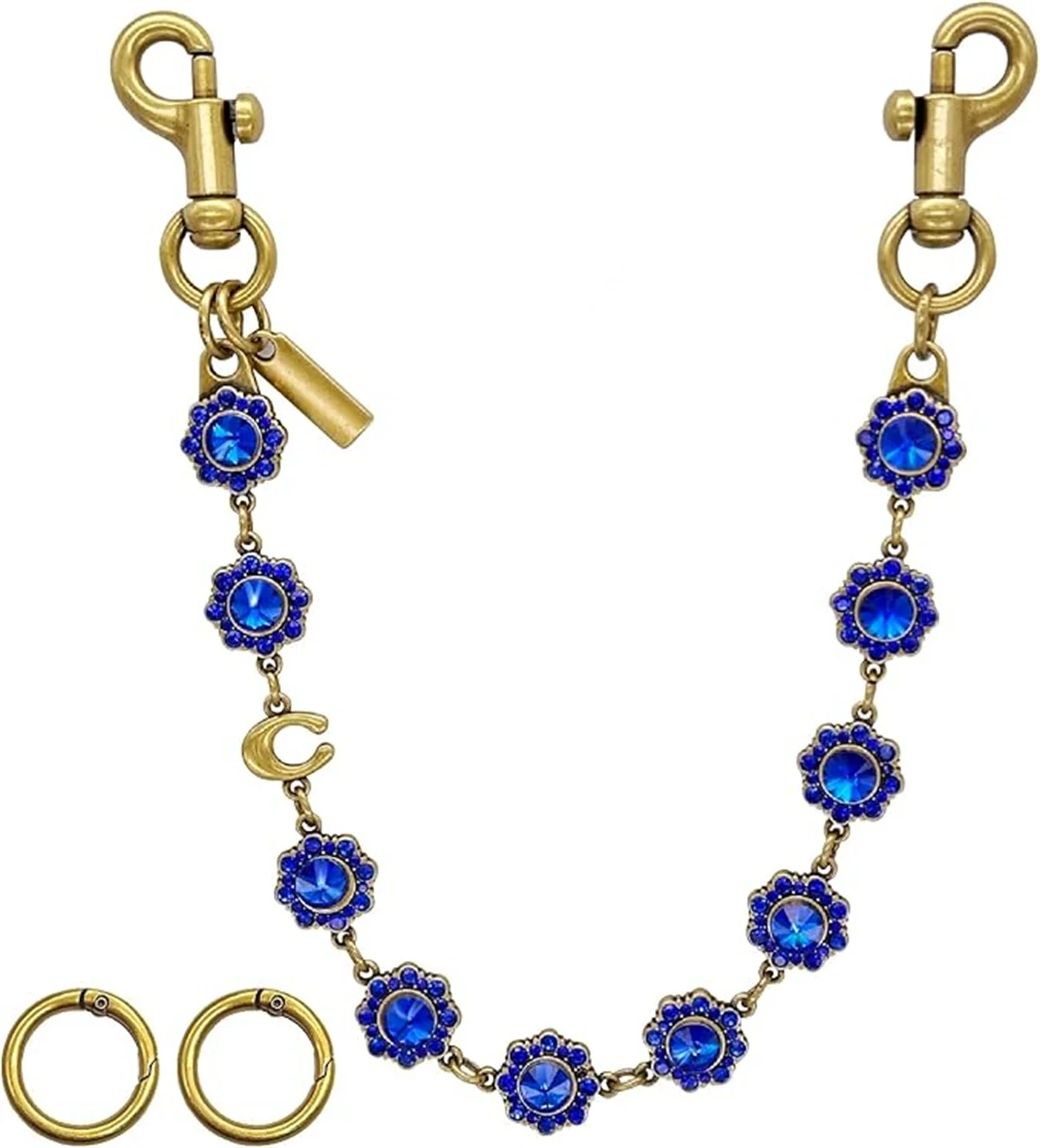 HOLIN Fashionable Bag Charms Chain Retro Gold with Blue Rhinestones Decorative Chain for Women's Purse Chain