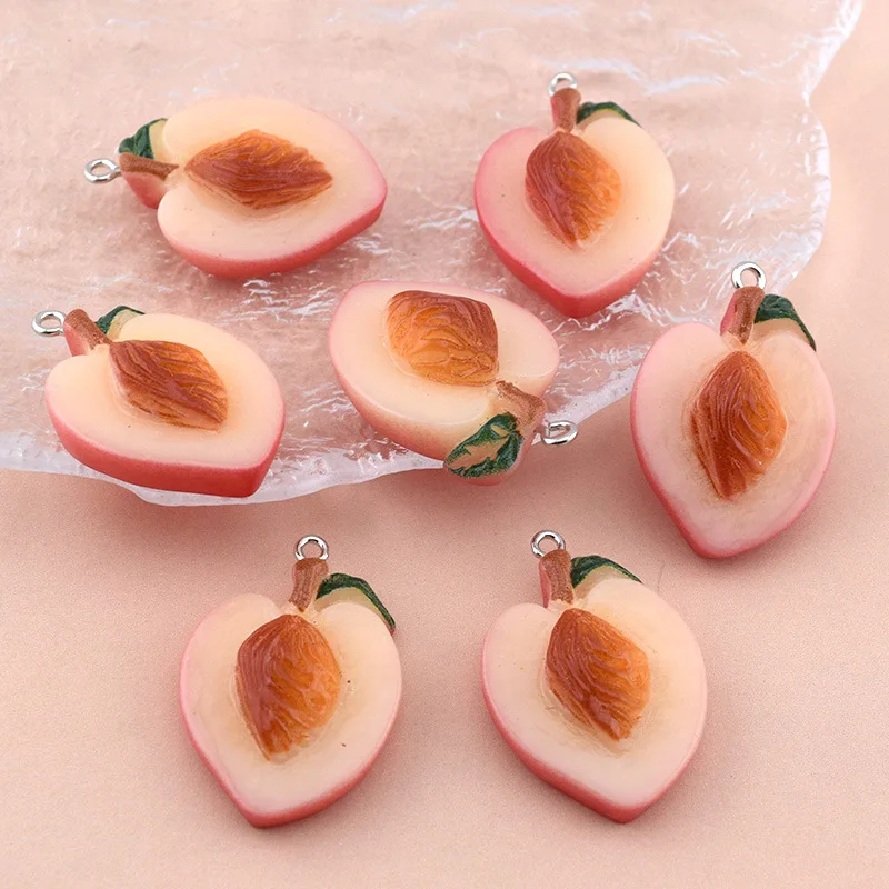 10Pcs Fashion Mini Peach Fruit Charms Simulation Peach Resin Pendant For Keychain Necklace Earrings Bracelet Diy Jewelry Make