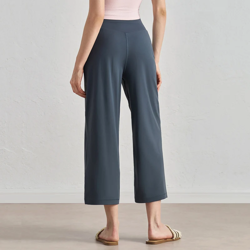Capri Pants for Women Wide Leg Yoga Cropped Pants Tummy Control High Waist in Flare Crop Buttery Soft Loose Casual Summer Pants image 2