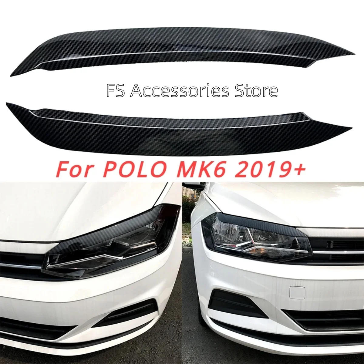 

Car Accessories For VW POLO 2019 2020 MK6 MK 6 Headlight Eyebrow Head Lamp Light Trim ABS Sticker