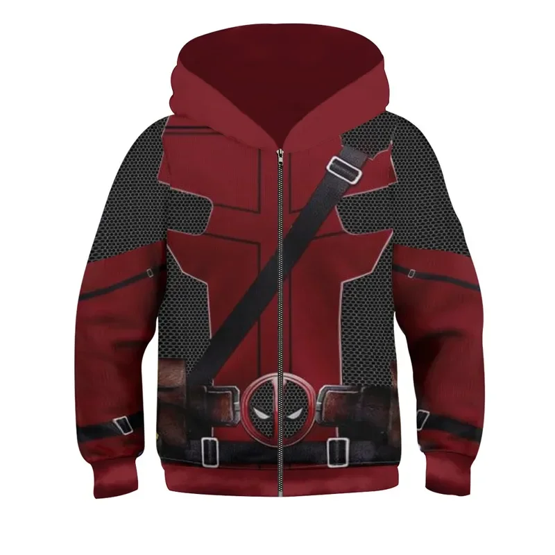 SN55Children Deadpool Wolverine Sweatshirt Hoodies Cosplay Costume Superhero Role Play 3D Print Jacket Hooded Zipper Hallow@54WE