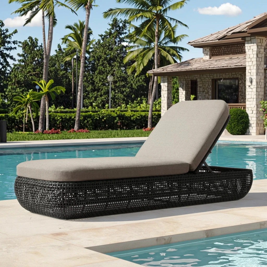 

New Arrival Leisure Chaise Outdoor Beach Sun Chair Rattan Wicker Swimming Pool Chair Sun Lounger With Waterproof Cushion