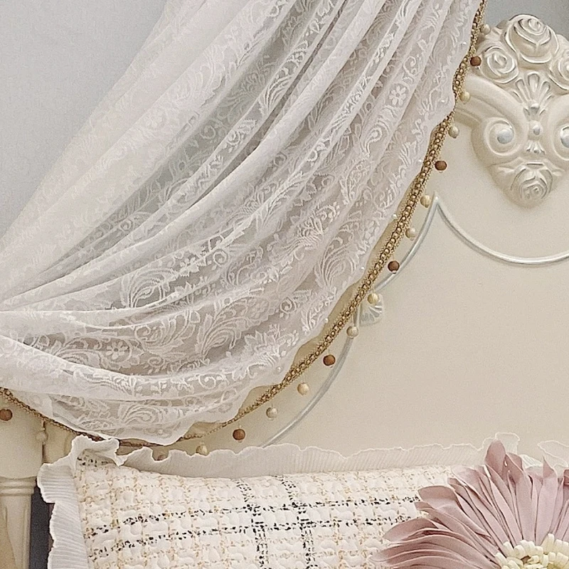 Luxury Bed Curtain Princess Bed Curtain with Crown French Style Bed Canopy Bedroom  Decor Yarn Lace Elegant Bedside Decoration