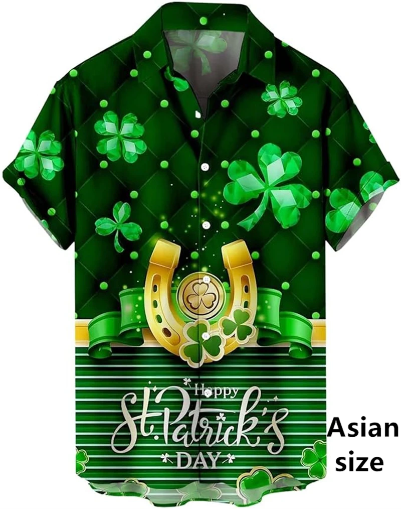 Summer Hawaiian Shirts For Men Women St. Patrick's Day 3d Print Lucky Clover Shirts Unisex Fashion Beach Casual Harajuku Blouses