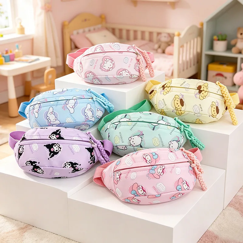 Crossbody Bag Cute Anime All-Over Print Waist Pack Lightweight Nylon Chest Bag with Braided Rope for Women Teens and Daily Use