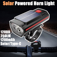 Bicycle Headlight with Horn Solar Charging Ultralight Bike Headlight 120DB Horn MTB Road Bike Front Lamp Flashlight Bike Light