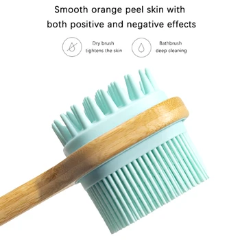 Cepillo de dos caras de silicona, depurador de espalda, cepillo de ducha con mango largo de madera, herramienta de limpieza de masaje corporal Exfoliante para piel seca, 1 unidad