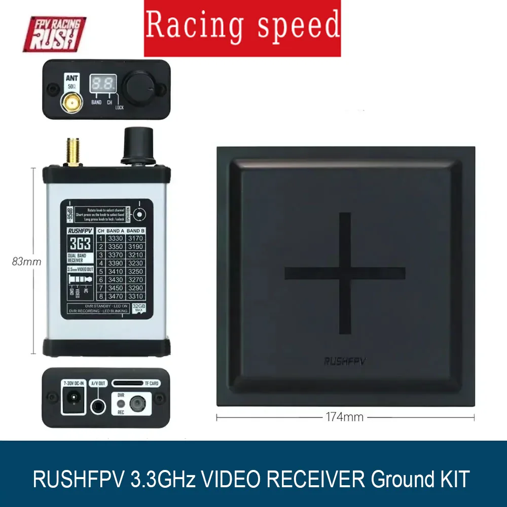 

Видеоресивер RUSHFPV 3,3 ГГц, 16-канальный комплект заземляющей станции для системы дрона FPV дальнего действия
