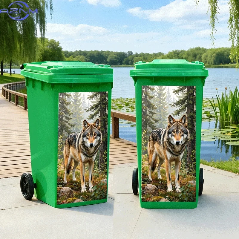 [2D Flat Printing]1pc Trash Can Sticker[Title Translated, Do Not Change] Lone Wolf in The Mountains Theme Design Wall Sticker