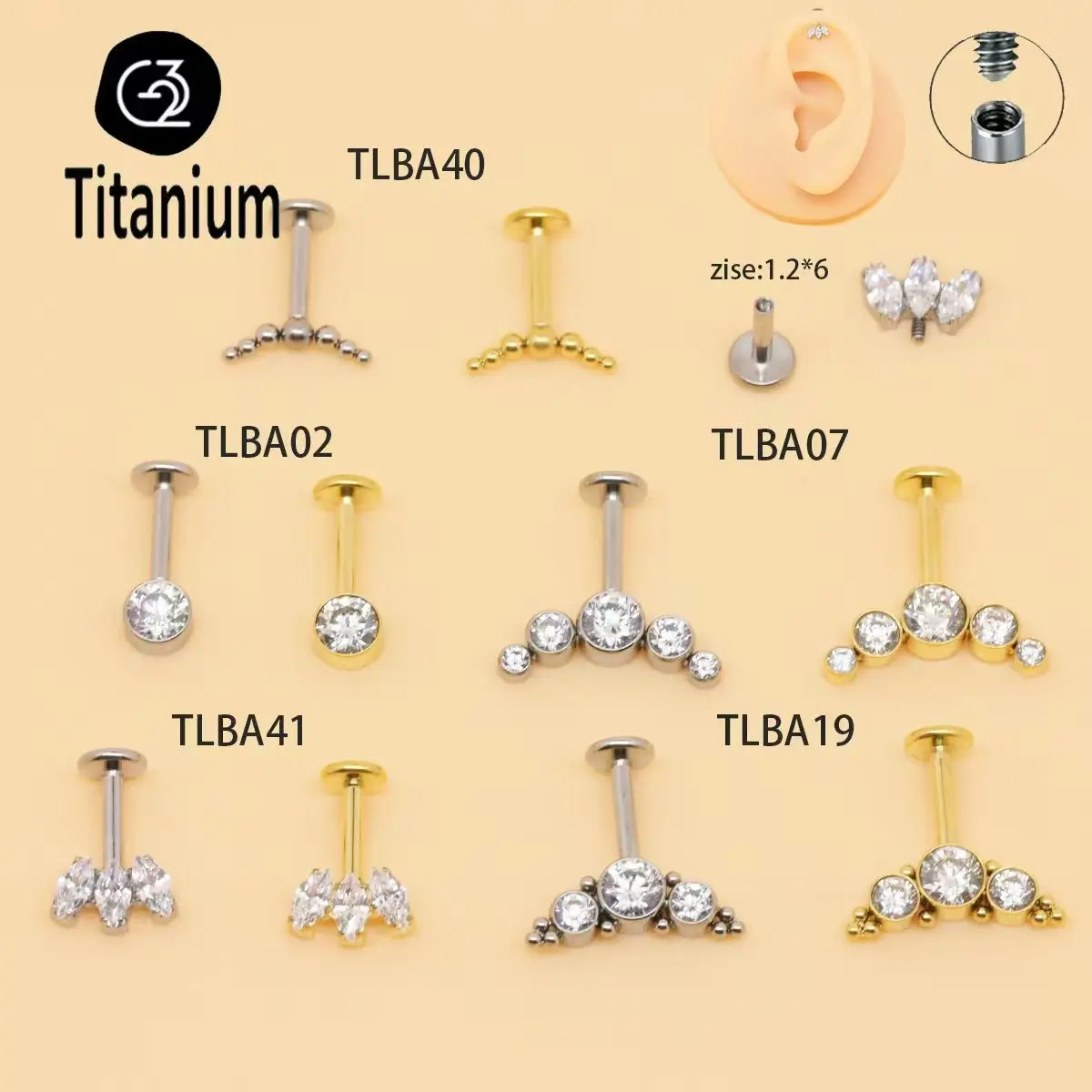 G23 Titan 16G Marquise Vertikaler Post Helix Piercing Ohrring Innengewinde Knorpel Tragus Daith Lappen Ohrstecker Körperschmuck