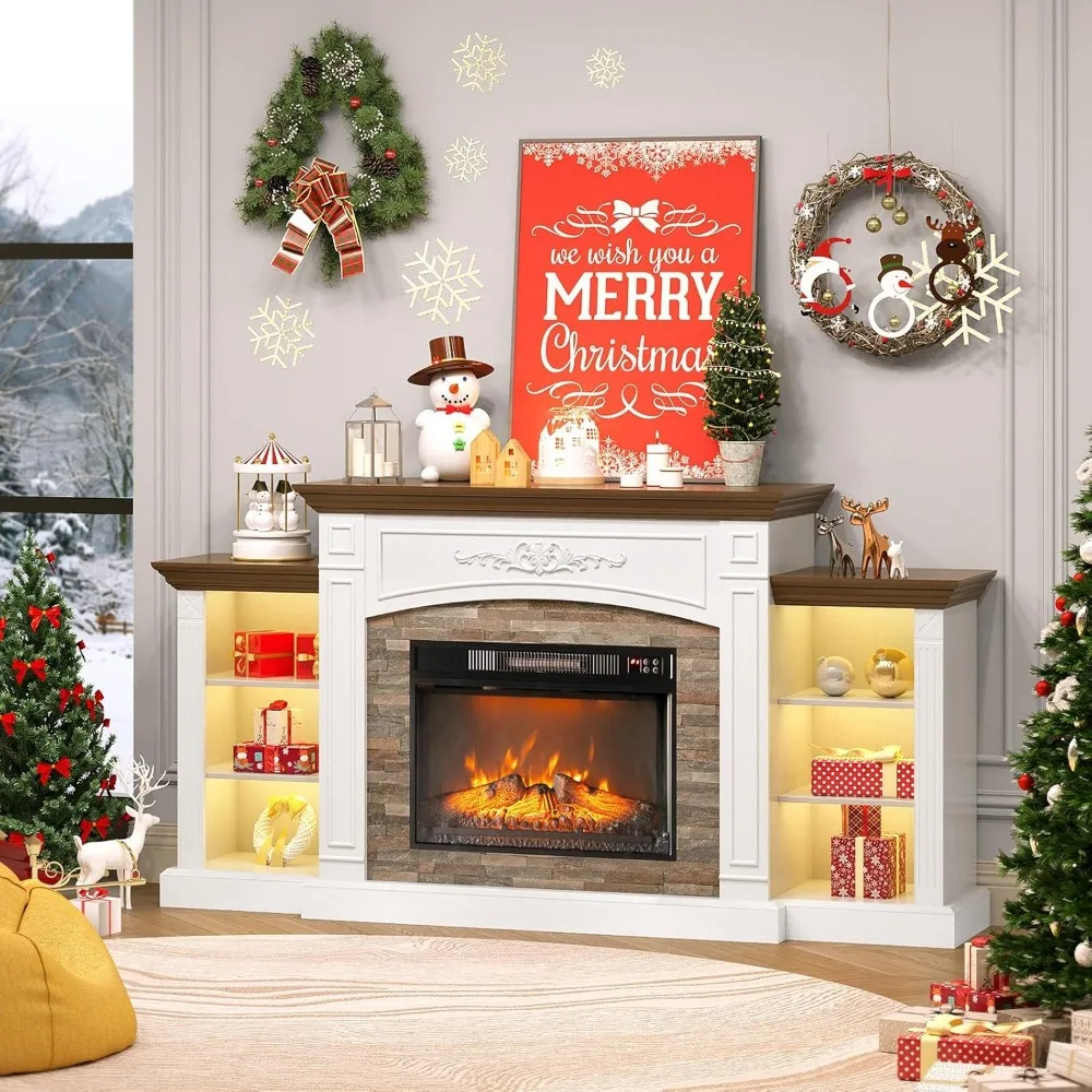 حامل تلفزيون حديث 70 مدفأة كهربائية لـ 80 تلفزيونًا، مركز ترفيه بإضاءة LED مع رف