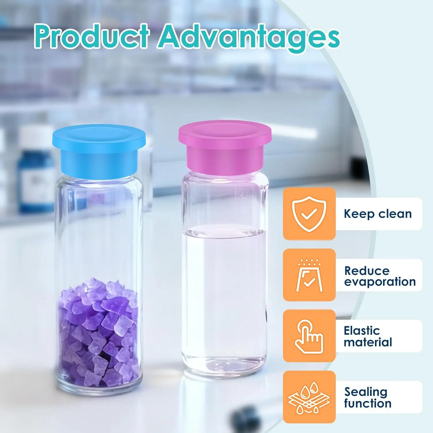 Peptide Vial Caps 3ml Glass Vials Bottles Silicone Reusable Seals Covers for 1/2/3ml Vials Holder Box Storage Accessories