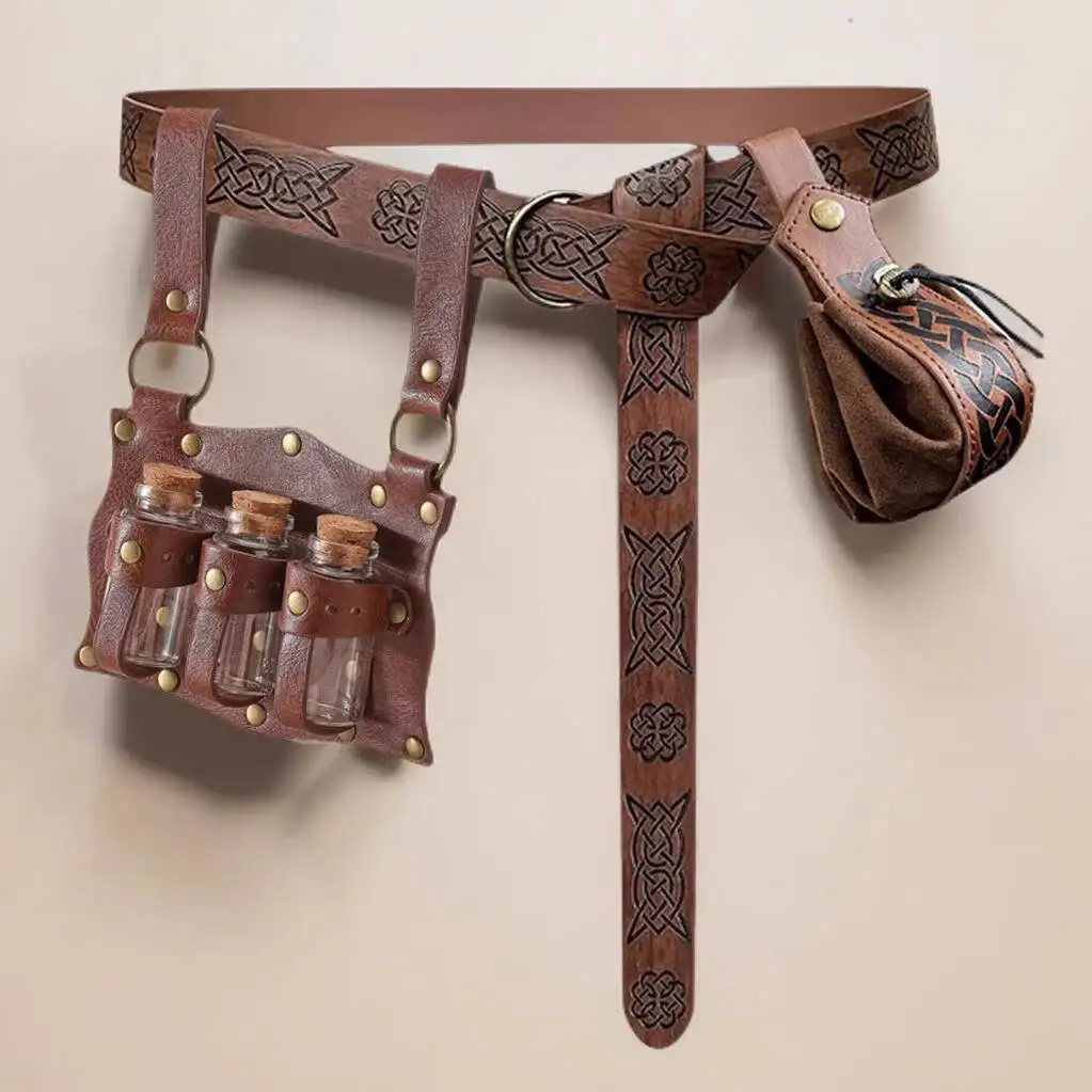 

New Medieval Vikings Hauberk Leather Belt Knight Waist Bag Pirate Alchemist Props Cosplay Costume Accessories Halloween In Stock