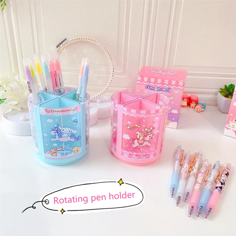 sanrio melody kuromi ola kitty cinnamoroll pochacco kids desktop rotativo pen holder escritorio circular papelaria storage tube 01