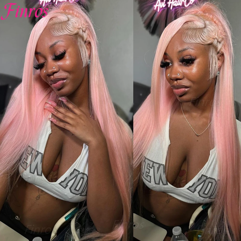 

Finros Светло-розовый 13x6 HD Парики из натуральных волос на кружеве для женщин Прямой парик на шнуровке Предварительно выщипанный бразильский парик из 100% человеческих волос