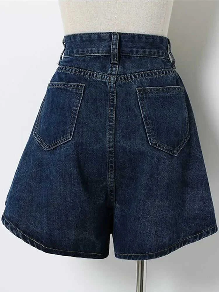 orts Retro de Cintura Alta em Denim Escuro para Mulheres, Tamanho Plus, Estilo A-Line, Confortáveis e Largos