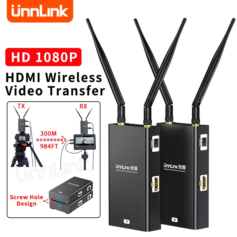 Unnlink 300m Wireless Extender kit HDMI-Compatible Video Transmitter Receiver TV Stick Screen Mirror for DSLR Camera Videographe