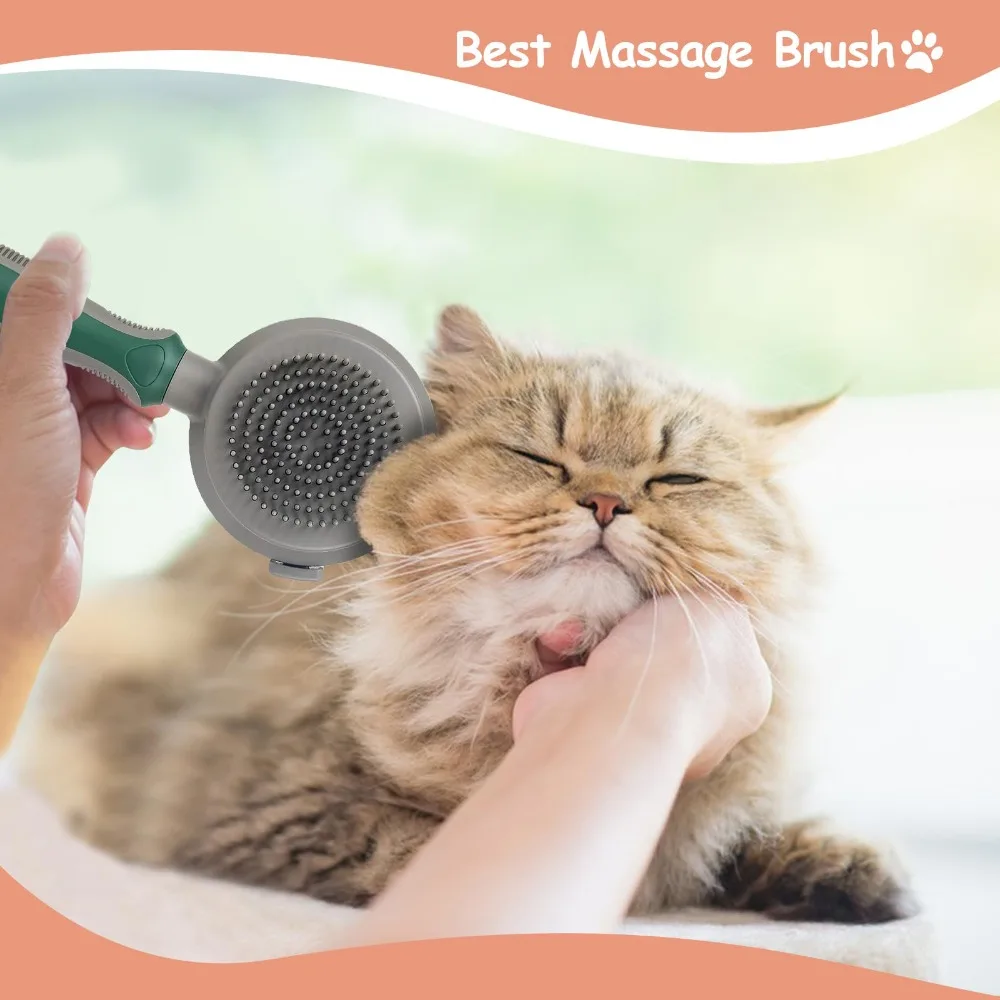 Cepillo para Eliminar Pelo de Gato, Cepillo de Doble Cara para Masaje, Retráctil, Autolimpiante, Suave, con Mango, para Eliminar el Pelo Suelto de Mascotas