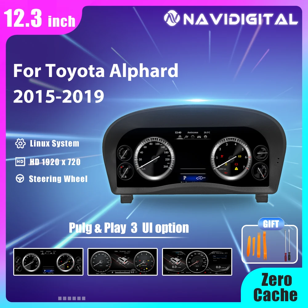 

12,3 дюймовая Автомобильная цифровая панель Prelingcar для Toyota Alphard 2015-2019 лет, автомобильная ЖК-панель, спидометр, виртуальная кабина