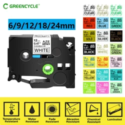 GREENCYCLE-fita de etiqueta compatível para Brother, P-Touch Label Maker, TZ, TZE 131, 231, 431, 531, 631, 731, 6mm, 9mm, 12mm, 1pc